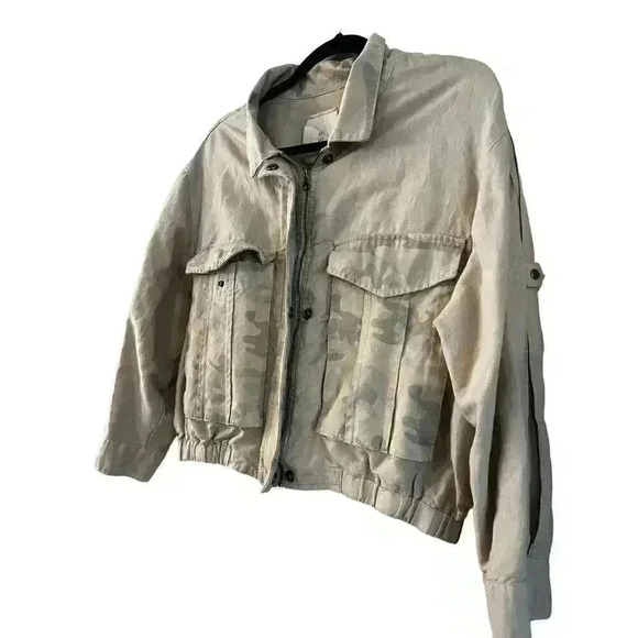 Hei Hei Anthropologie Women’s Linen Cotton Jacket Cargo Pockets Camo Size Medium - Picture 2 of 5